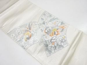 地紙に花鳥模様刺繍袋帯
